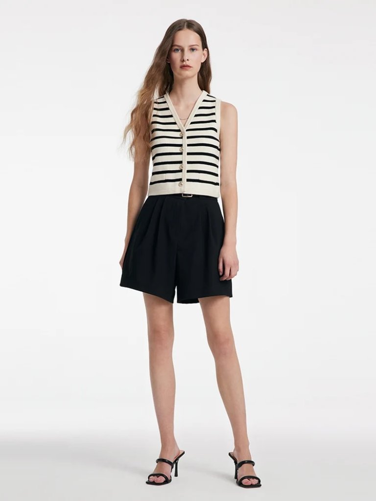 Goelia Knit Striped V-Neck Vest Cardigan — image 2 of 8